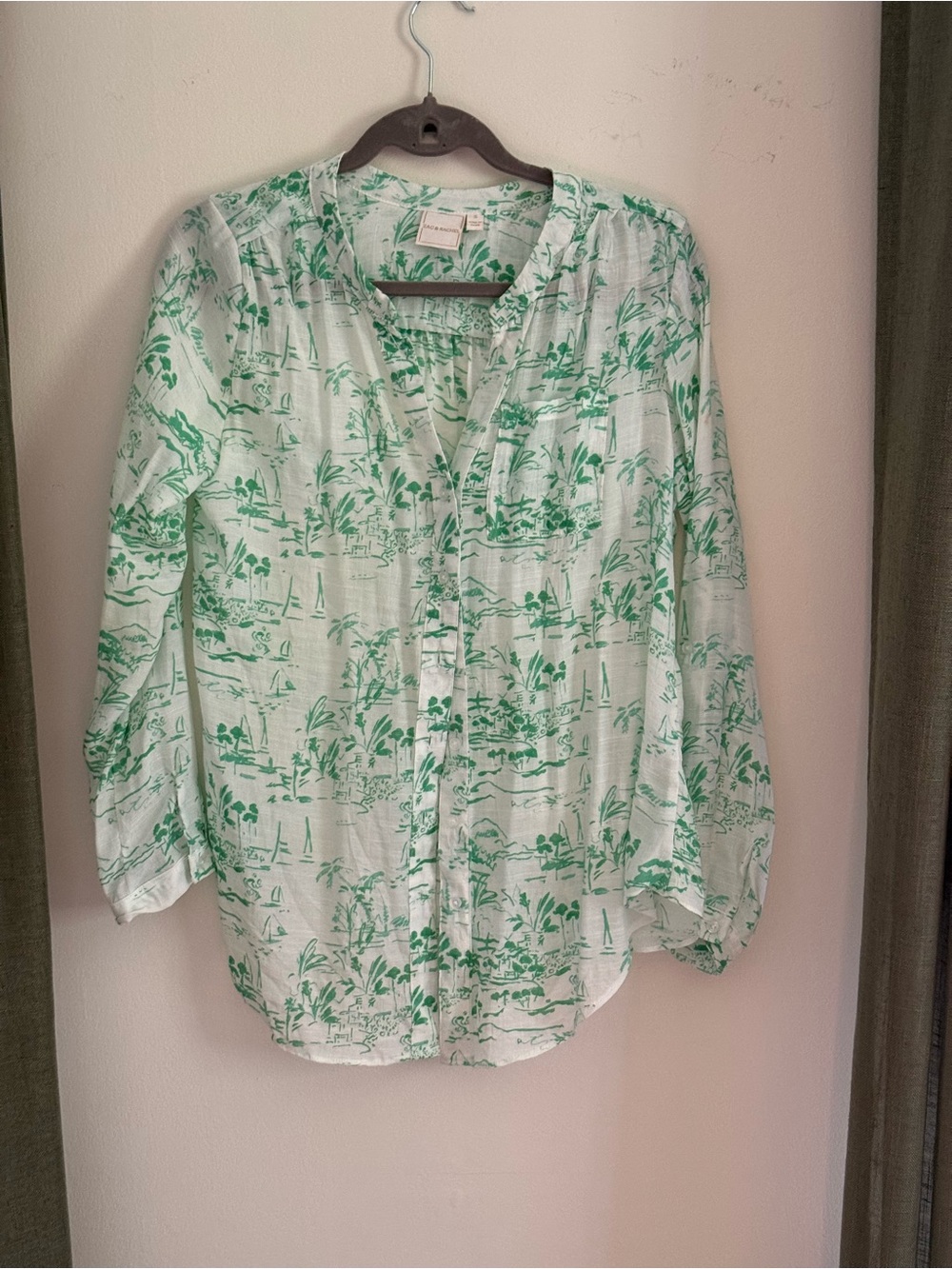 Zac & Rachel White and Green Printed Button-Down Shirt